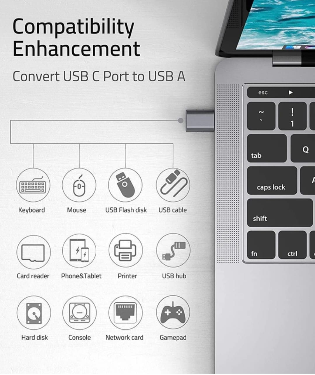 USB Type-C OTG Adapter, USB 3.0 Ultra-Fast Data Transfer, Premium Zinc Alloy, Space Grey